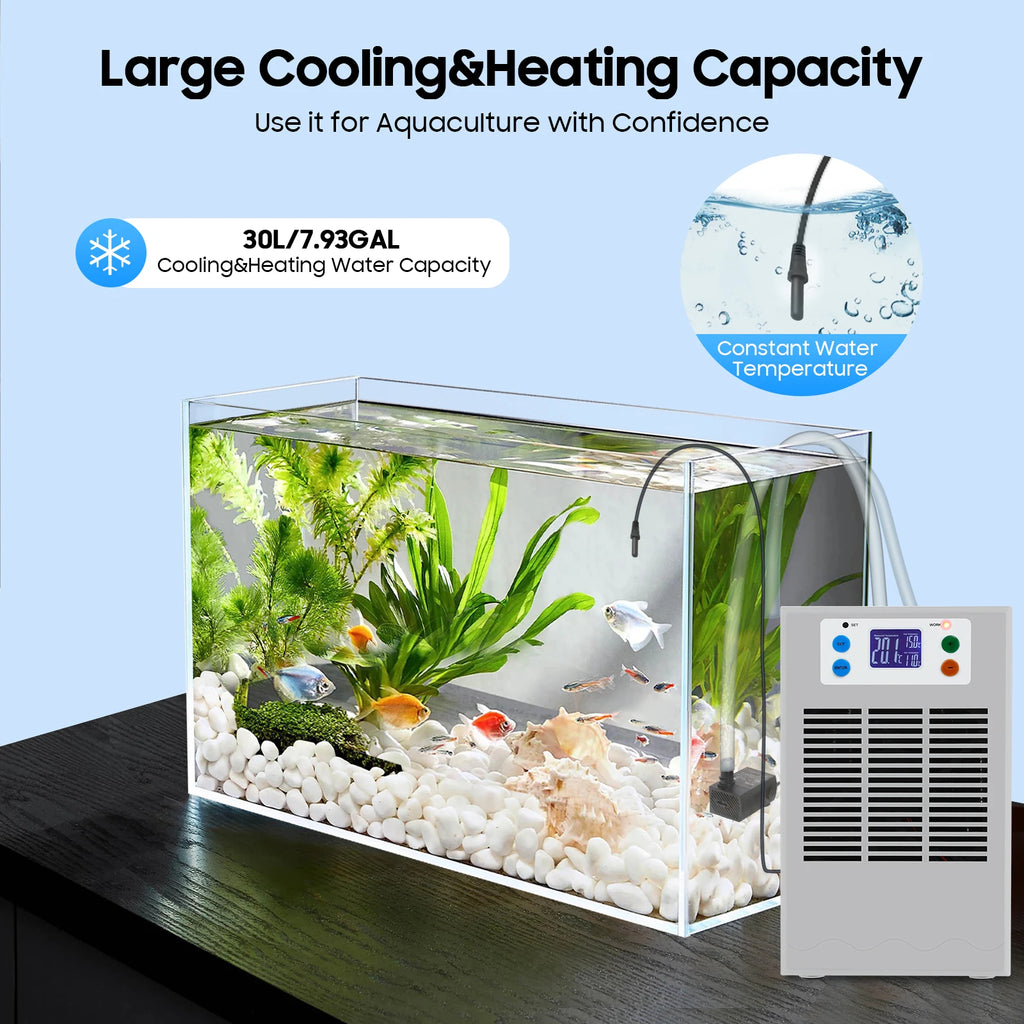 Aquarium Chiller & Heater Cooling Machine (100W, 30L Fish Tank, Dual Temperature Control)