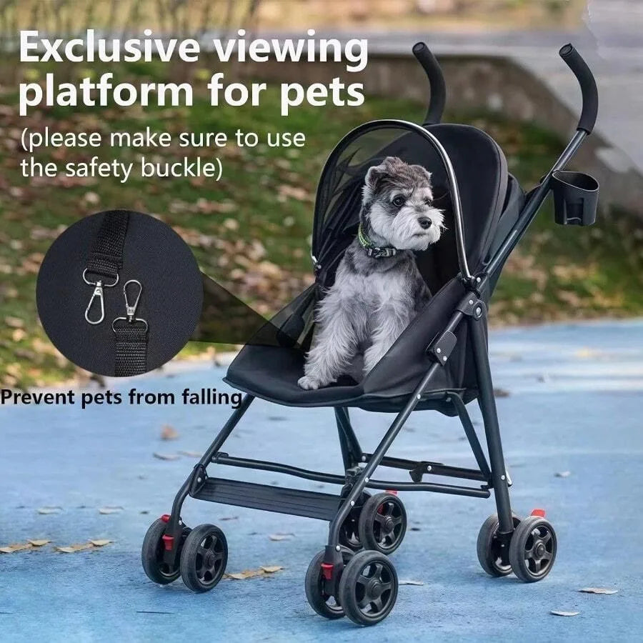 【New style】Pet Stroller For Small Dogs And CatsCYUmail 4 Wheels Foldable Dog Stroller Puppy Carrier For Small Dogs 0-15 Lbs W/C