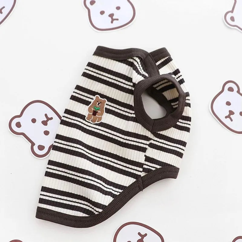 Striped Sleeveless Cat T-Shirt Vest — Stretchy Soft Breathable Kitten Tank Top Pet Clothes