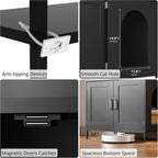 57in Wooden Cat Litter Box Enclosure with Shelves & Hooks (Black)