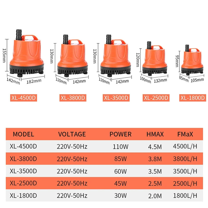 Submersible Aquarium Pump (30–110W, Bottom Suction, Multi-Function)