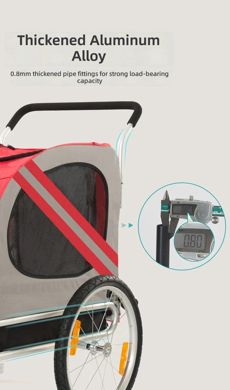 Bike Pet Trailer, 2-in-1 Stroller for Dogs Cats, Large Space, Durable, Easy Ride, Pet Carrier Cart
