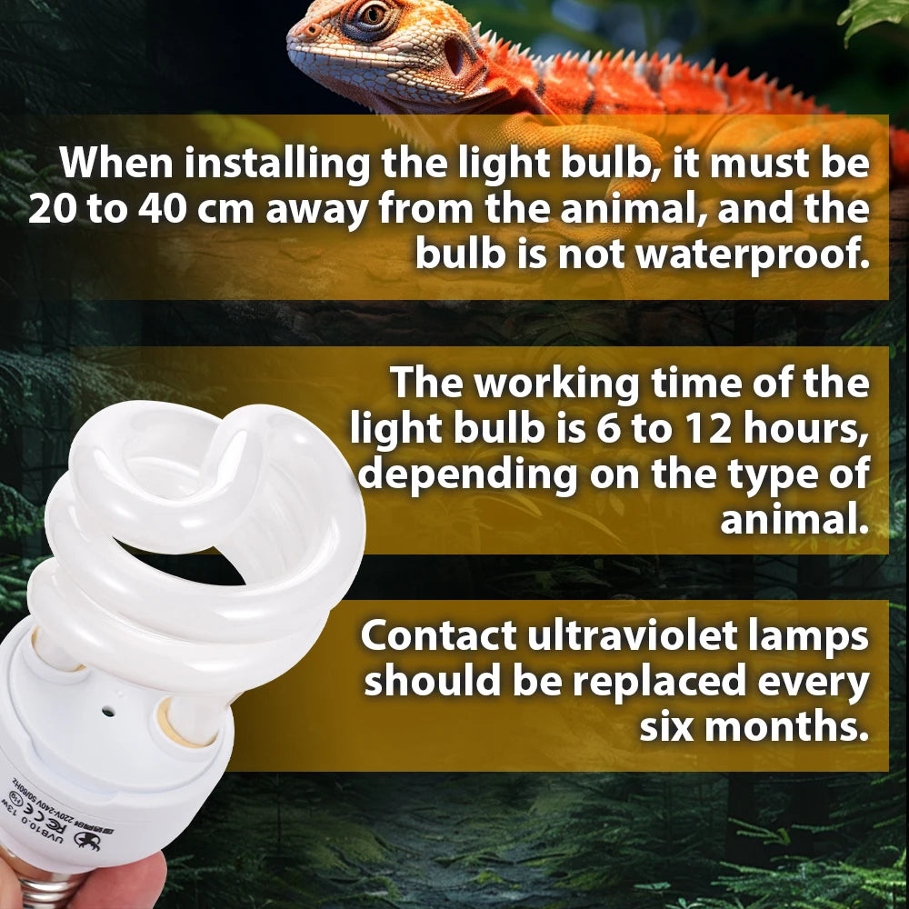 13W Pet Box Lamp 10.0UVB Pet Climbing Lamp Pet Heating Lamp for Basking Light Turtle Lizard Snake Amphibians Lighting Fixture