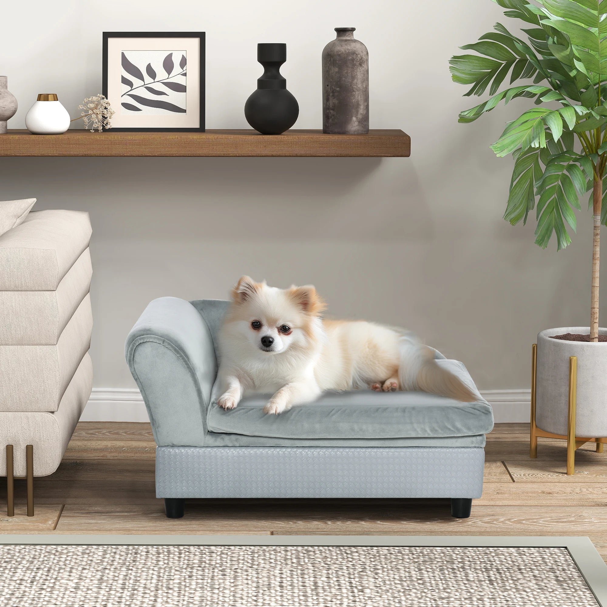 Luxury Dog Sofa Bed with Hidden Storage (Pale Gray)
