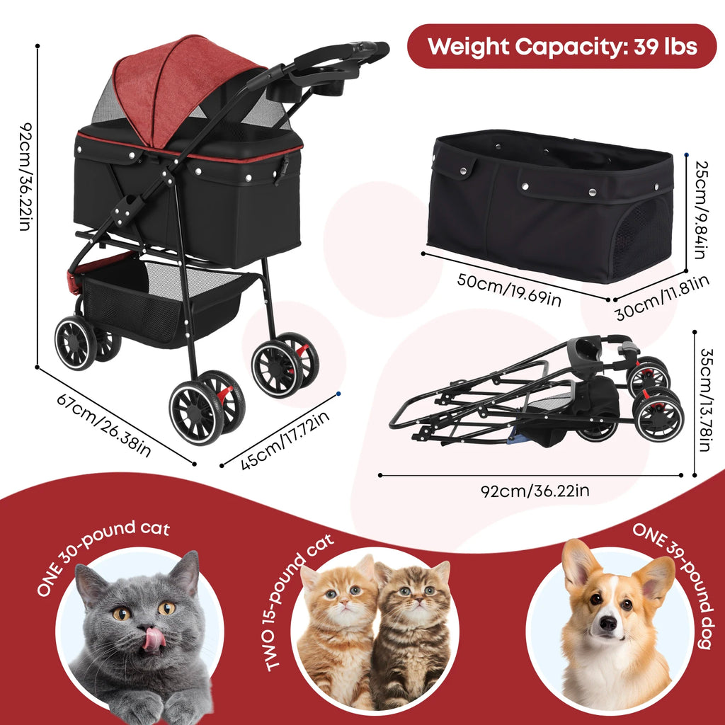 Portable Foldable Pet Stroller with Canopy (Small Dogs & Cats)