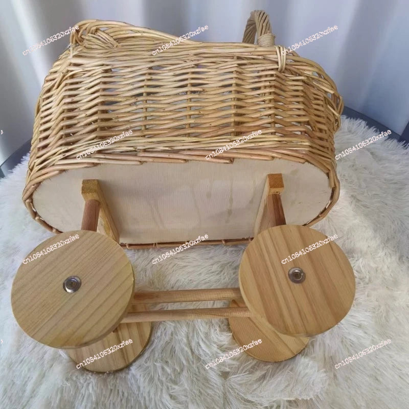 Handwoven Wicker Baby Bassinet Stroller - Multi-Functional Storage Basket for Pets & Infants | Boho Chic Nursery Decor