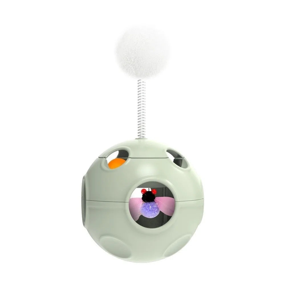 Auto-Rotating Spring Cat Teaser Ball with Feather & Bell — Tumbler Exercise Football Cat Toy