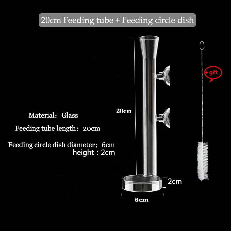 Glass Aquarium Shrimp Feeder Bowl & Tube (Transparent, Snail & Shrimp Food Dish)