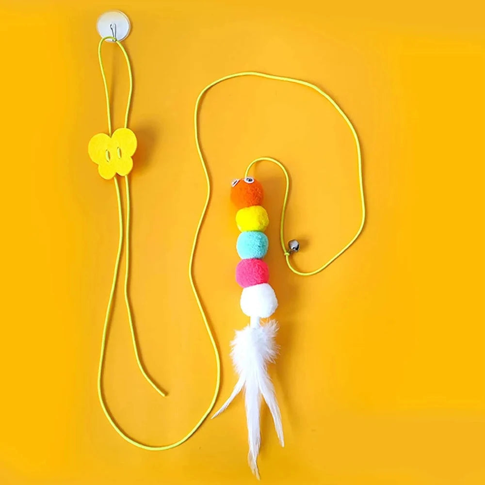 Elastic Rope Hanging Cat Teaser Toy — Feather & Bell Swing Toy for Self-Play Kittens