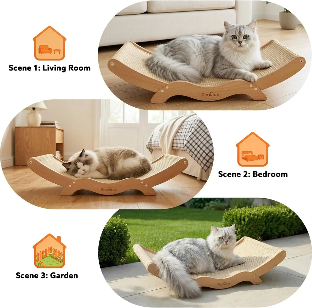 Large Cat Scratcher Lounge with Sisal Pad & Wooden Hammock