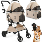 4-Wheel Pet Stroller with Detachable Carrier (Foldable, up to 50lbs)