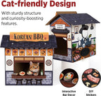 Large Cardboard Cat Cave House with Scratcher (Korean BBQ Design)