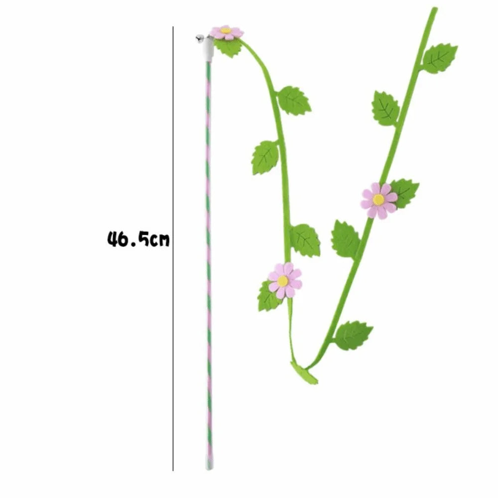Felt Flower & Leaf Cat Teaser Wand Stick — Creative Long Interactive Kitten Play Toy