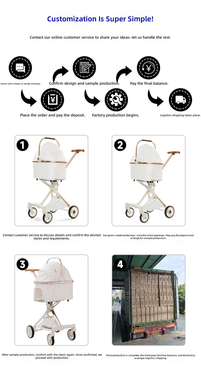 Pet Stroller for Dogs and Cats, Large Space Pet Carrier, Push and Pull Design, Outdoor Travel Cart