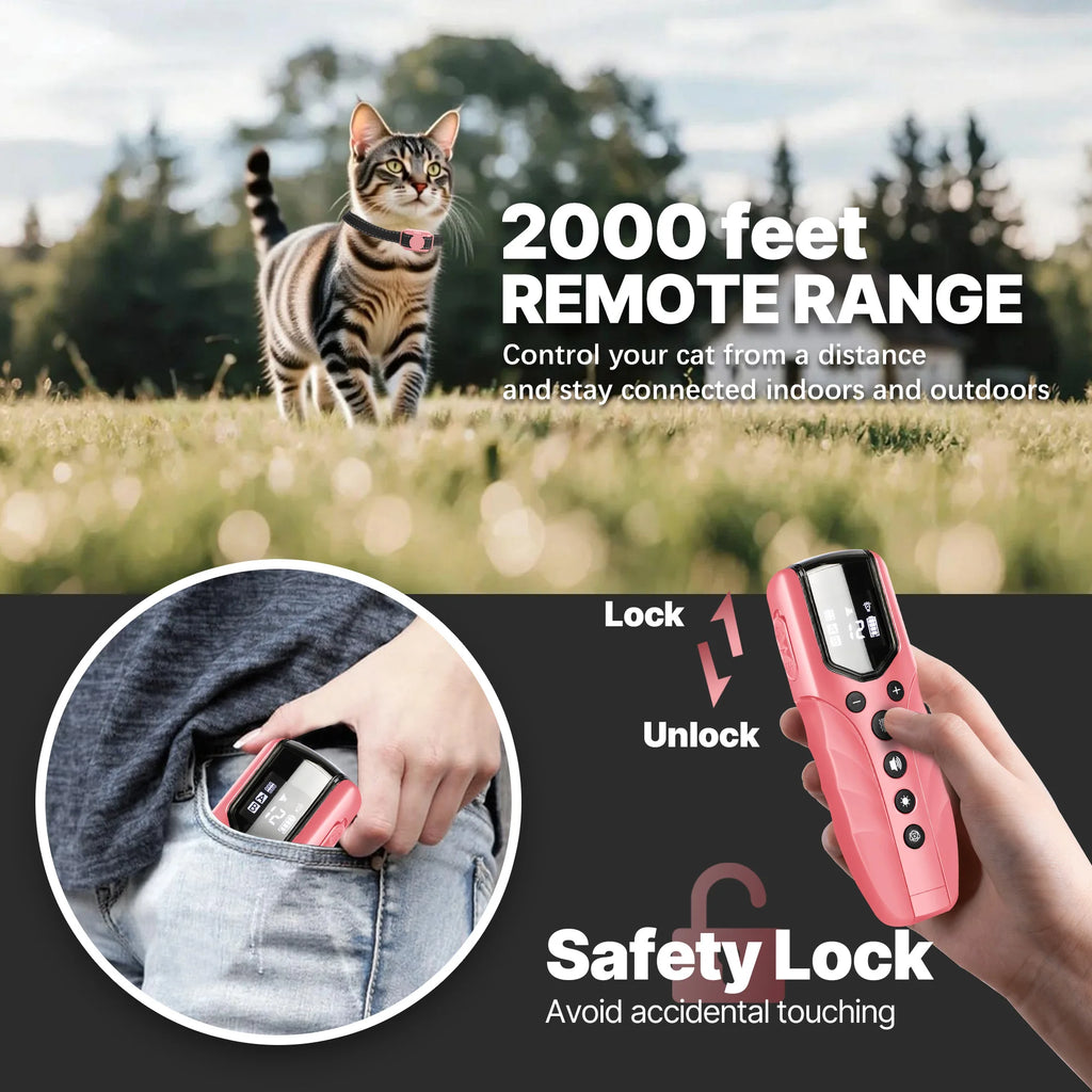 No-Shock Vibrating Cat Training Collar with Remote — 2000ft Range Rechargeable Beep & Vibration Collar