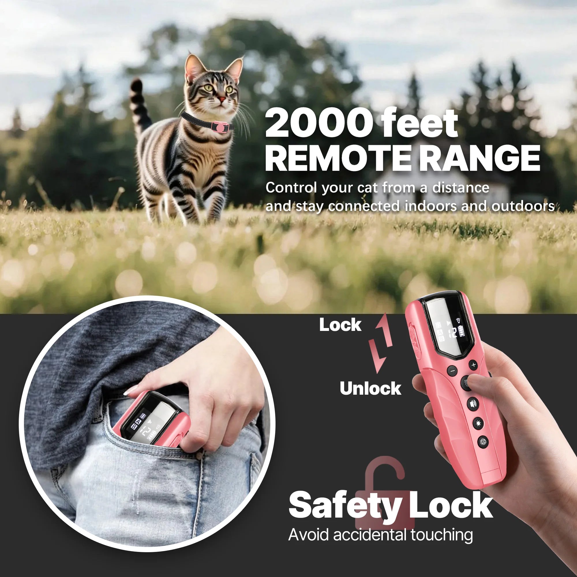 No-Shock Vibrating Cat Training Collar with Remote — 2000ft Range Rechargeable Beep & Vibration Collar