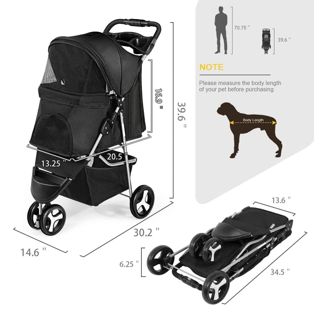Beyondgoing Adjustable Waterproof Foldable 3-Wheel Pet Stroller For Cats Dogs With Removable Cage Carrier