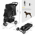 Beyondgoing Adjustable Waterproof Foldable 3-Wheel Pet Stroller For Cats Dogs With Removable Cage Carrier