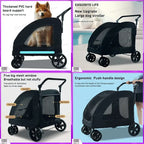 Large Capacity Foldable Pet Stroller for Dogs Outdoor Travel Mobility Scooter Dog Car Carrier with Sunshade Waterproof Fabric