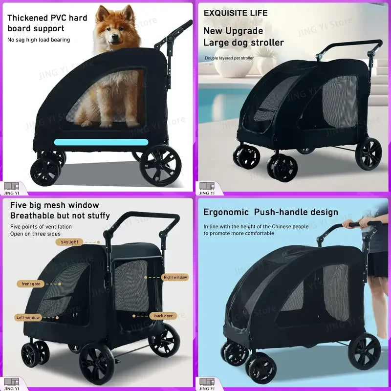 Large Capacity Foldable Pet Stroller for Dogs Outdoor Travel Mobility Scooter Dog Car Carrier with Sunshade Waterproof Fabric