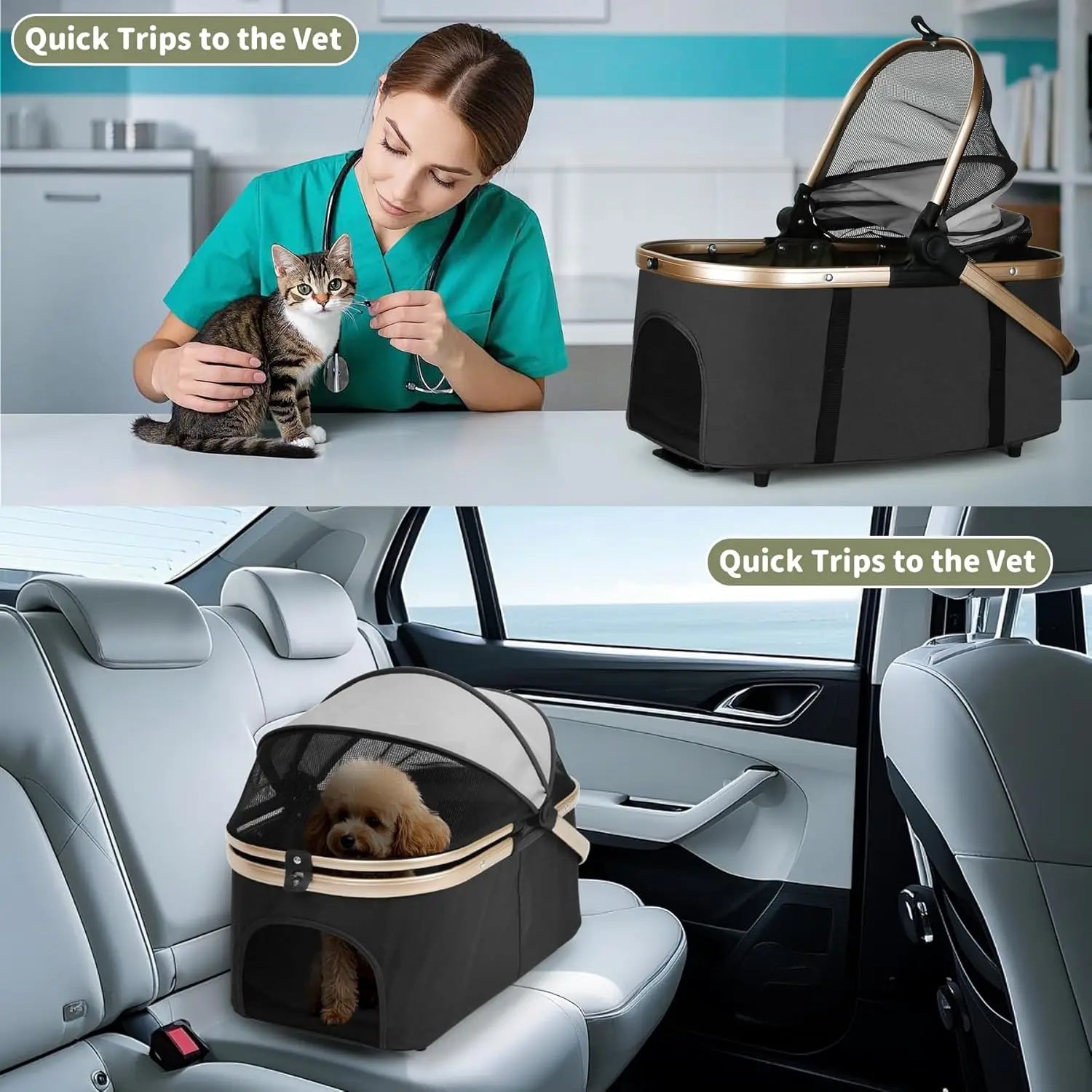Double Pet Stroller for Dogs and Cats: Dog Stroller Foldable Travel Carriage with Detachable Carriers, Safety Belts, and 4 Locka