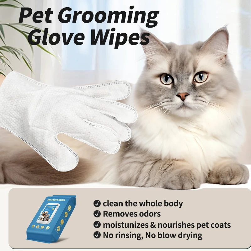20 Pcs Pet Wash Free Cleaning Thick Gloves Cat and Dog Dry Cleaning Wet Wipes Pet Cleaning Products Remove Odor
