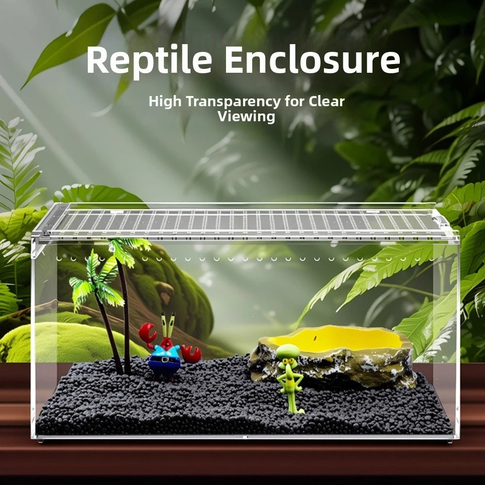 Transparent Reptiles Terrarium Acrylic Easy to Install Lizard Breeding Box Ventilated Anti-escape Gecko House Habitat for Snake