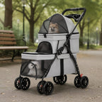 Double-Deck Pet Stroller Lightweight Small Dog Feline Stroller Pet Transport Breathable Mesh Washable for Outdoor, Travel
