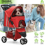 Magshion 3 Wheels Pet Dog Cat Stroller for Small Medium Dogs Cats, Foldable Jogger Stroller w/Storage Basket and Cup Holder