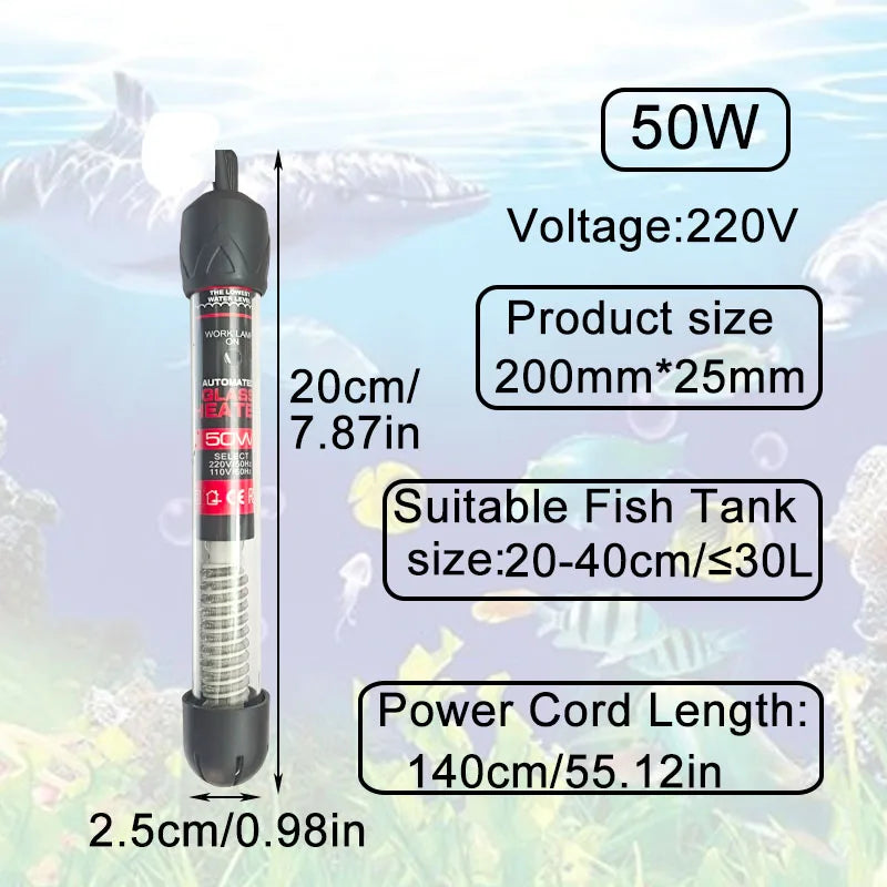 Aquarium Submersible Heater Fish Tank Water Heating Rod Constant Thermostat Temperature Control 220V 25W/50W/100W/200W/300W