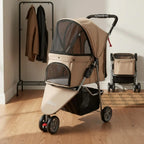 3-Wheel Pet Pet Carriage Foldable Folding Dog Pet Carriage Lightweight Cat Carrier Breathable Mesh Single-Button Fold