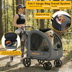 PAWZIDEA 3-in-1 Large Dog Stroller with Detachable Carrier up to 80lbs, Portable Dog Car Crate Travel Kennel, Foldable Pet Stro