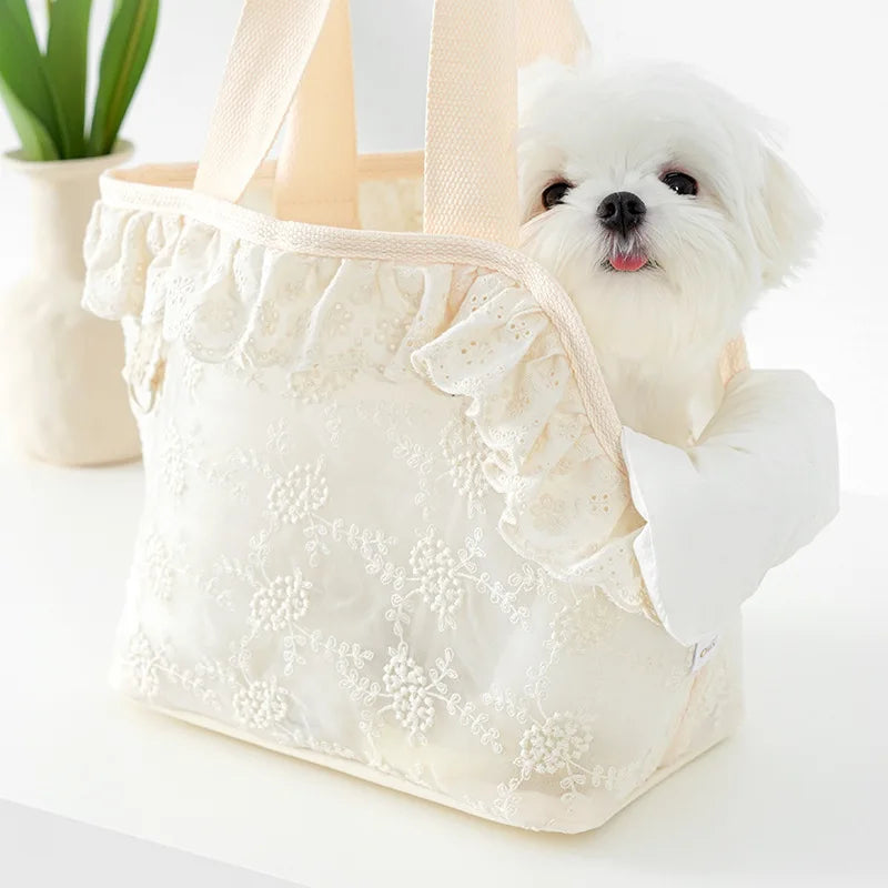 Pet Outing Bag Portable Breathable Shoulder Bag Teddy Small Dog Lace Handheld Walking Dog Cat Carrier