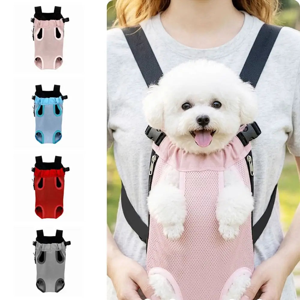 Breathable Mesh Pet Front Bag Double Shoulder Portable Dog Front Carrier Hands-free Adjustable Strap Dog Carrying Bag