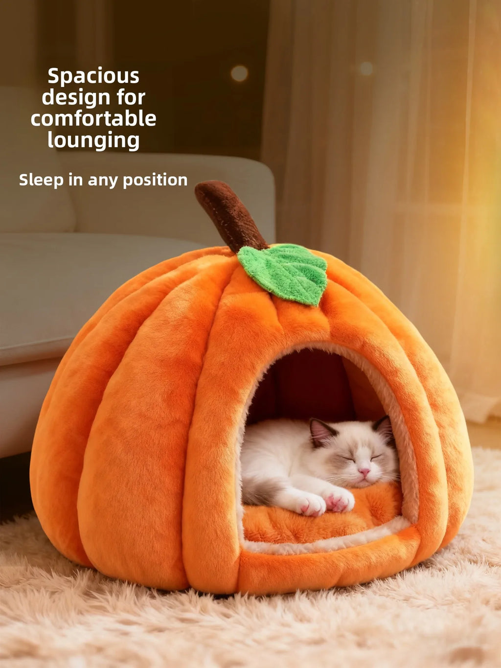 Pumpkin-Shaped Enclosed Winter Pet Bed (Cartoon Design)