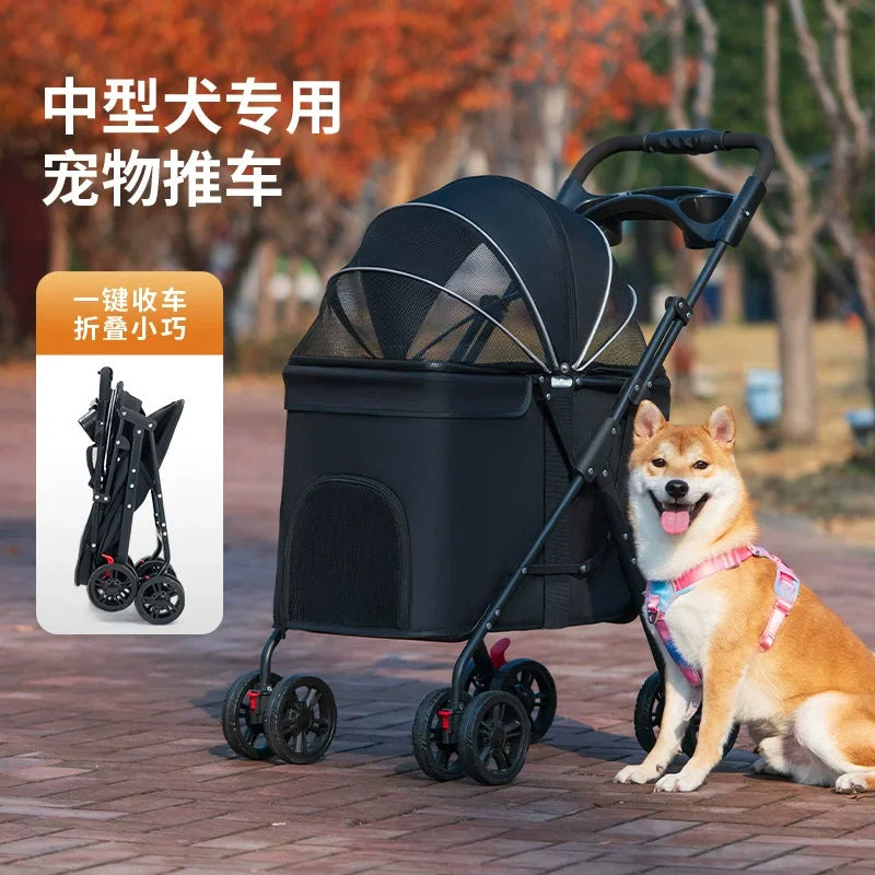 Medium to large dog pet stroller dog cat teddy baby stroller outdoor small pet cart lightweight and foldable  Pet Strollers
