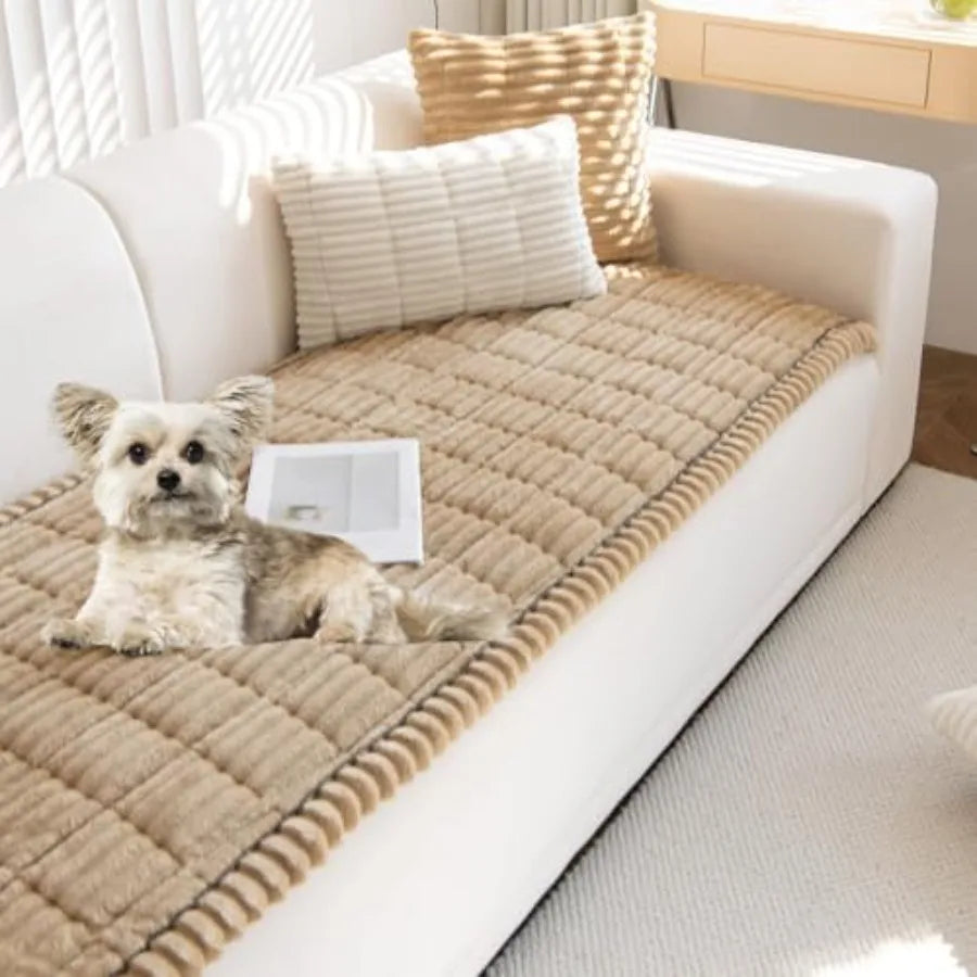 Faux Fur Plush Dog Couch Cover with Non-Slip Backing (3D Stripe)