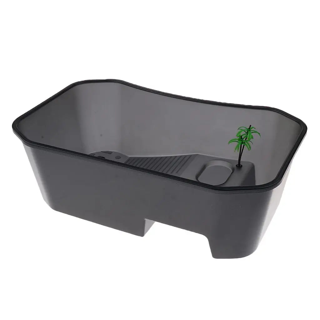 Translucent Plastic Reptile, , Turtle, Turtle, Tank, Nurseries, Terrariums, Box with Coconut Tree Ornament