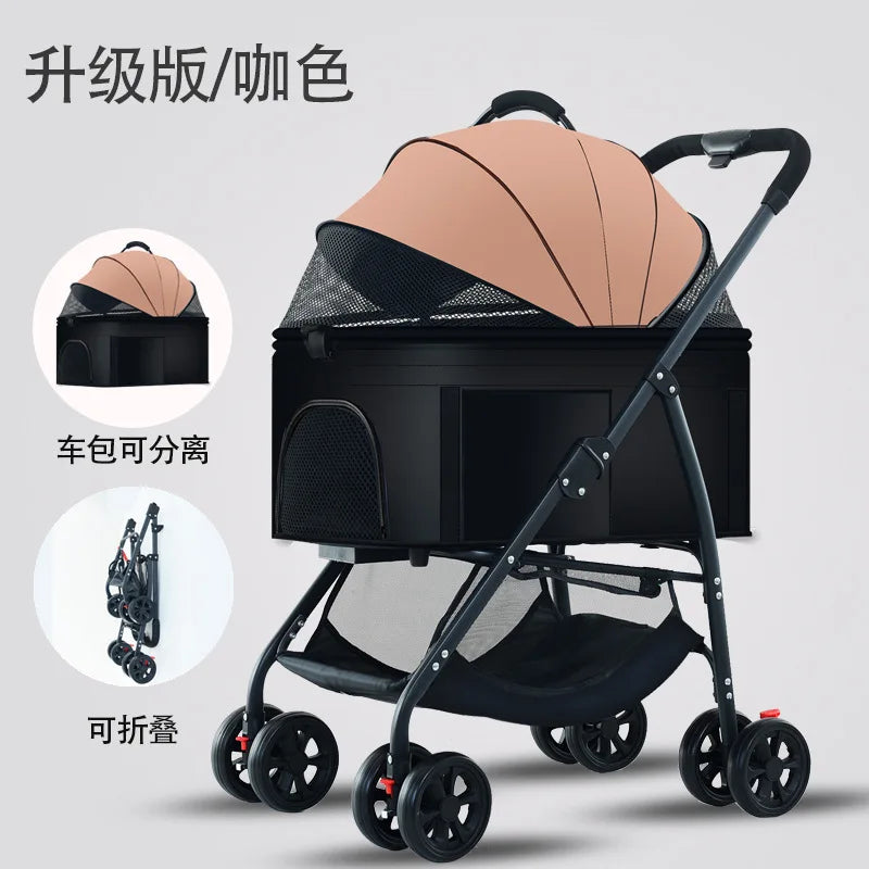Foldable Pet Stroller for Small Medium Dogs Cats Portable Travel Pet Cart with Mesh Breathable Window Easy One Click Folding