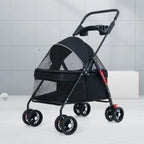 Foldable Pet Stroller for Dogs Cats 4 Wheels Breathable Mesh Dog Carrier with Cup Holder Lightweight Travel Puppy Pushchair