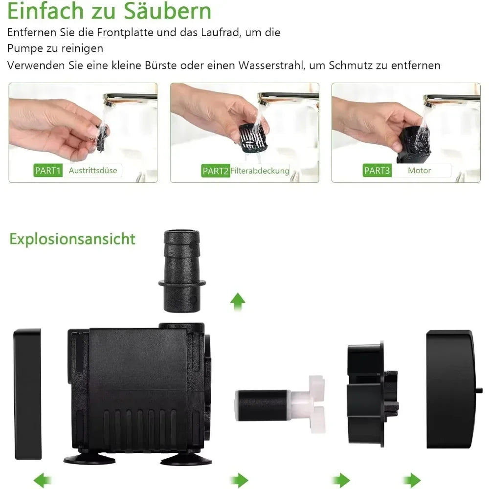 Submersible Aquarium Water Pump (3–25W, EU 220V & US 110V, Multi-Size Fountain Pump)