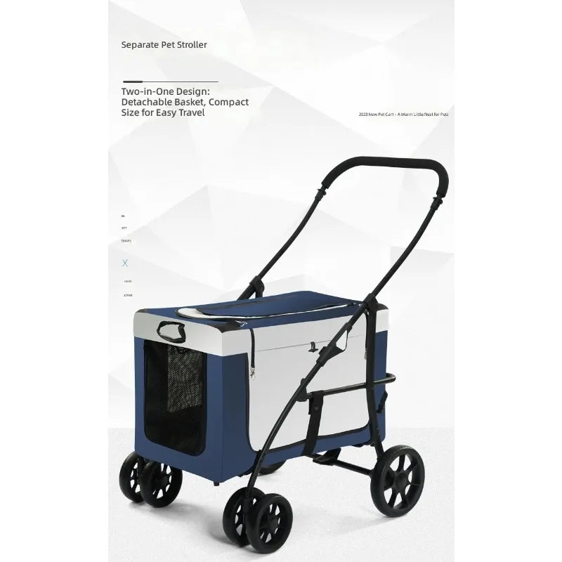 Pet Stroller Large Space, Portable Foldable Dog Cat Carrier, Detachable Design for Multiple Pets, Travel Pet Carriage