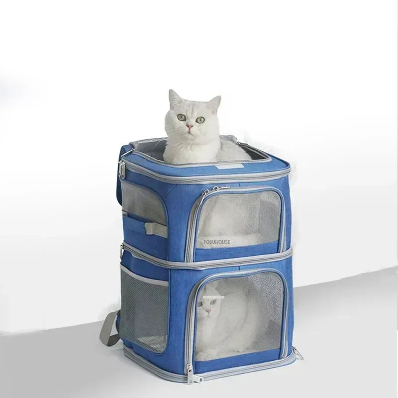 Pet Trolley Case Double Layer Large Capacity Breathable Cat Dog Carrier Stroller for Outdoor Travel Two Pet Portable Carrying