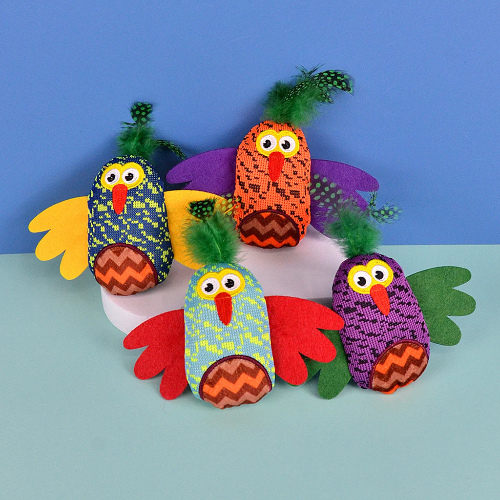 4-Piece Faux Feather Cat Toy Set with Bells — Interactive Boredom Relief Kit for Cats