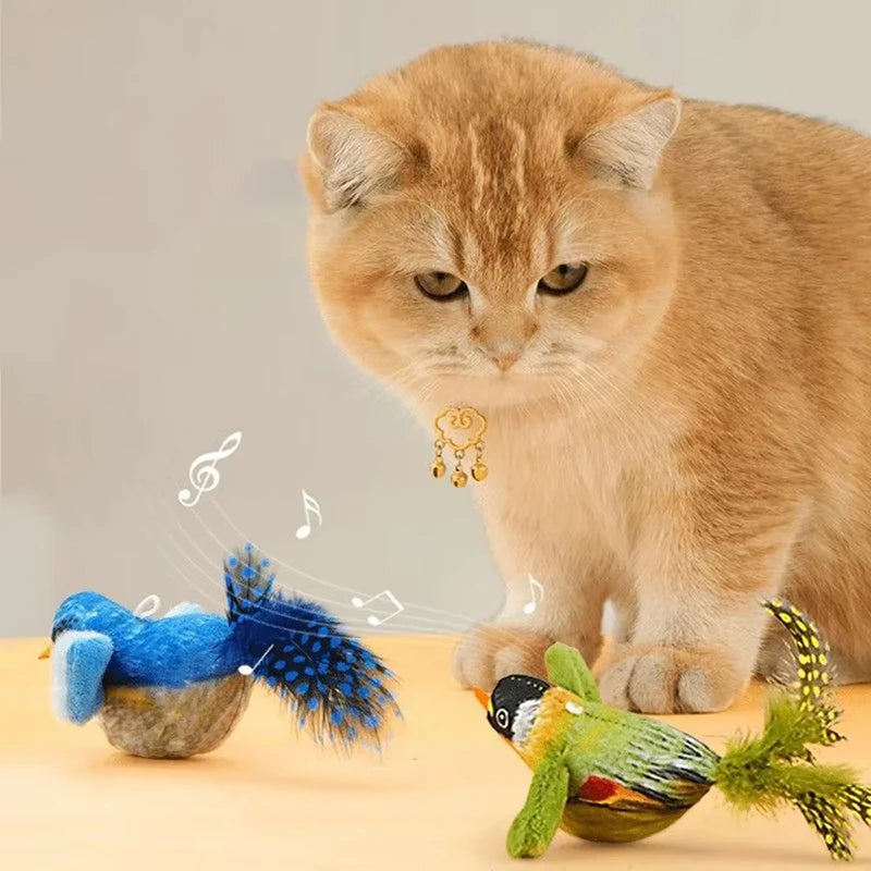 3-Pack Simulation Bird Hanging Cat Toy — Electric Realistic Chirping Sound Catnip Chew Toy
