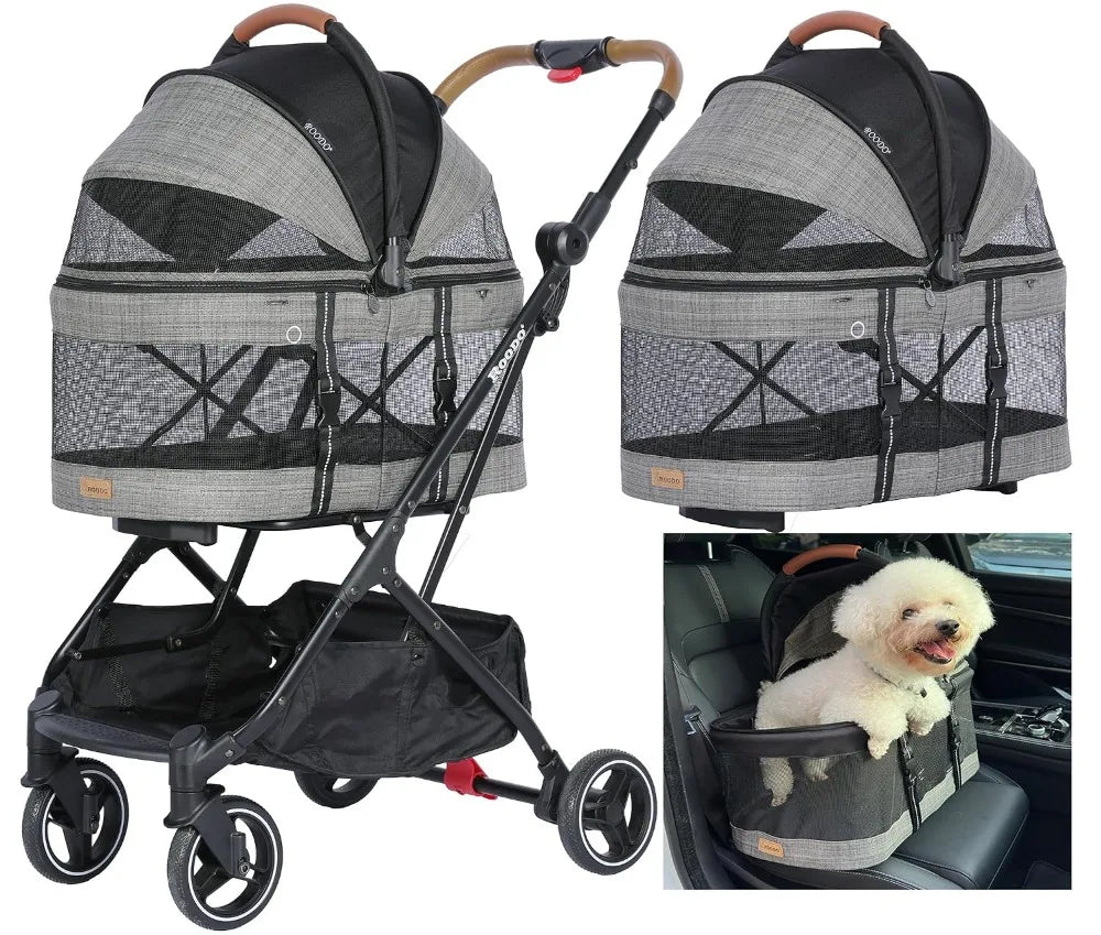 3-in-1 Dog Cat Stroller with Detachable Carrier, Folding Lightweight Portable Travel Pet Gear All-Terrain for 35 lbs