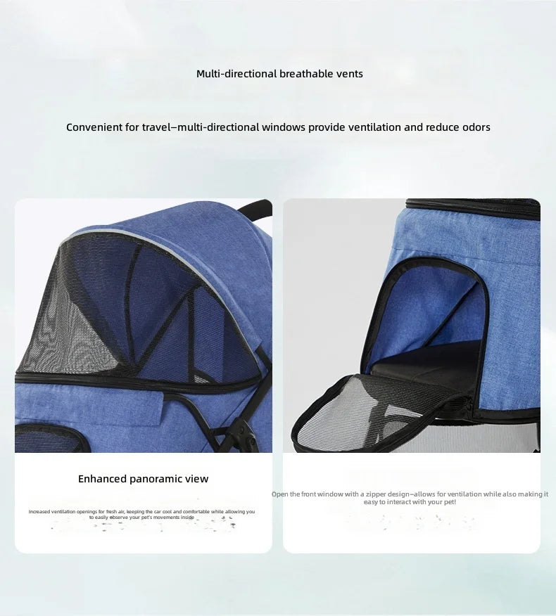Pet Stroller Lightweight, 3-Wheel Dog Cat Carrier for Small to Medium Pets, Portable Travel Cart, Outdoor Walking