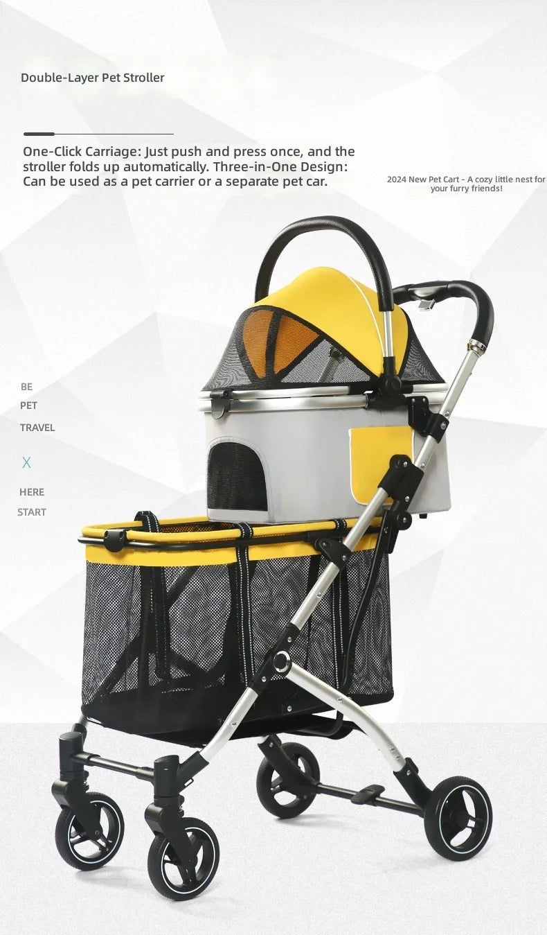 Pet Stroller Double Deck, Shock Absorbing Design for Dogs and Cats, Outdoor Multi-Pet Travel Carrier, Durable and Comfortable