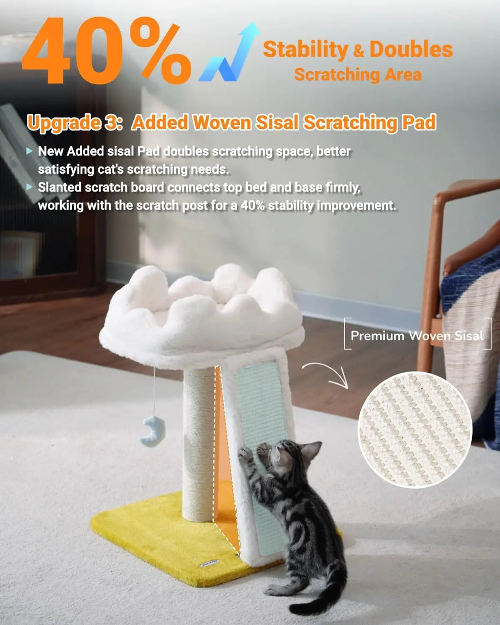 Cat Tree with Cloud Bed & Scratching Post (Bonus Catnip)