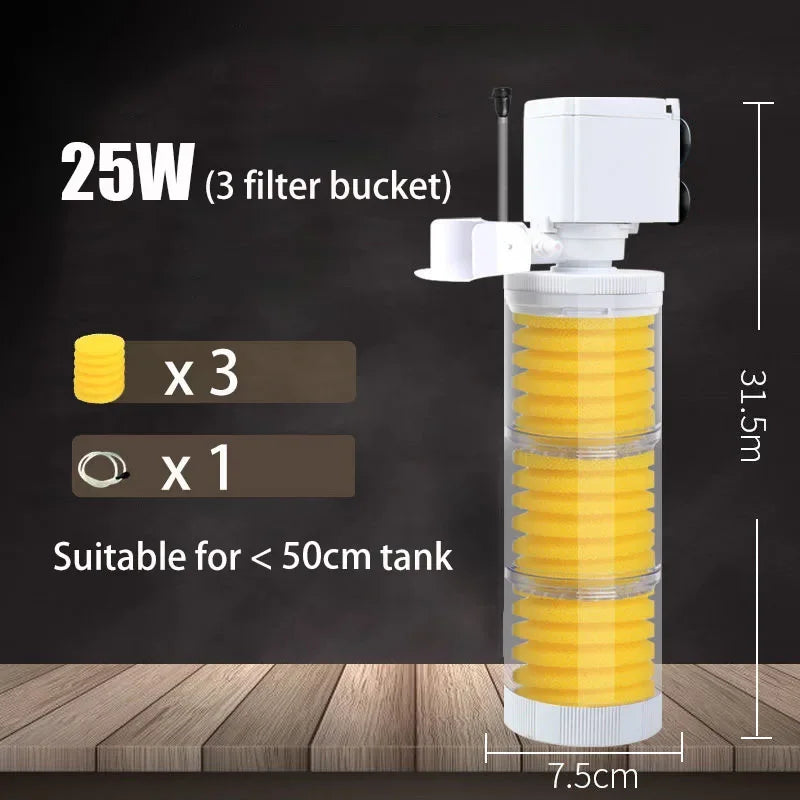 Silent 220V Submersible Aquarium Filter (Turtle & Fish Tank, Bio Sponge, Wave Maker)